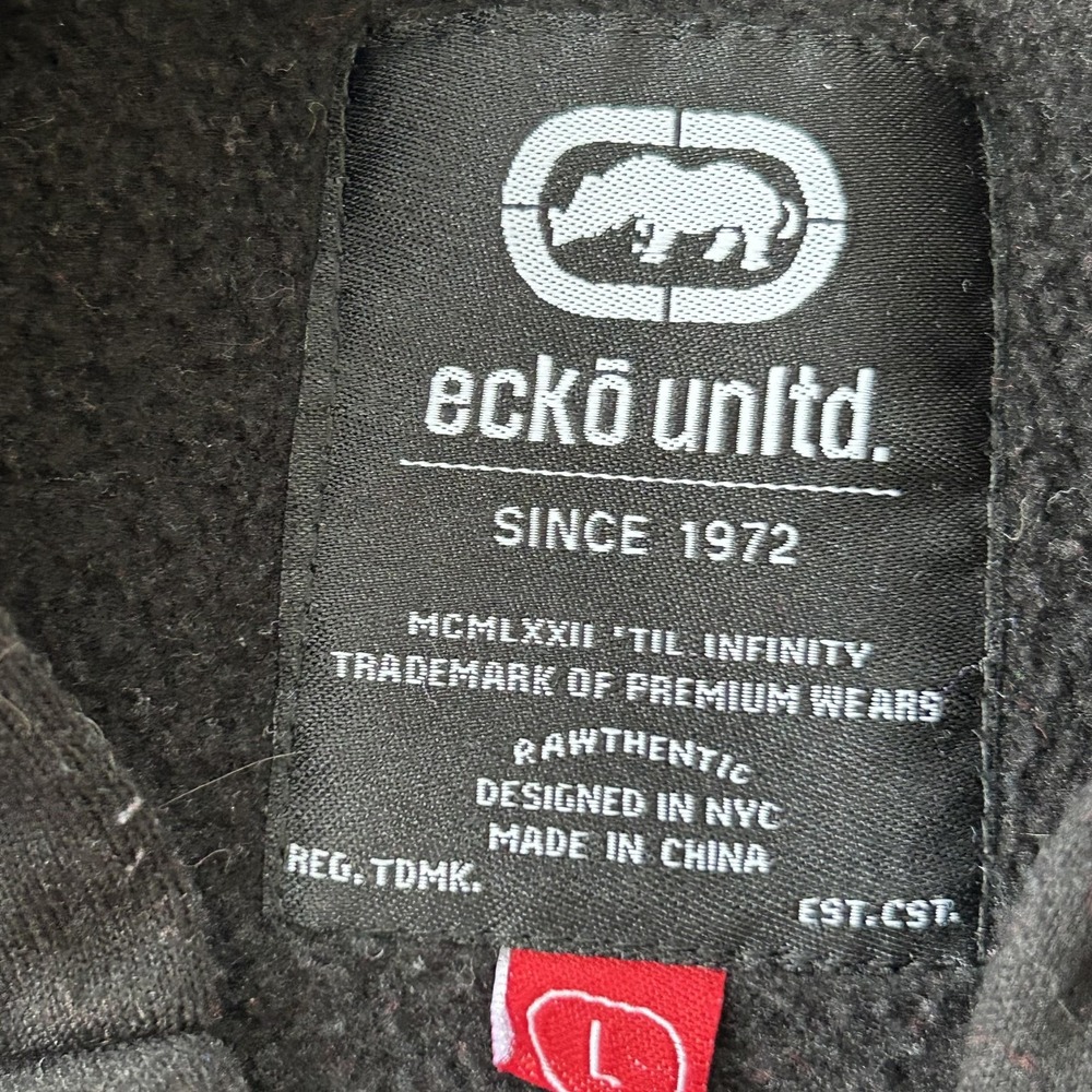 Ecko Unltd Hoodie Mens Large Black Gray Rhino Logo Full Zip Sweatshirt Fleece - Picture 5 of 9